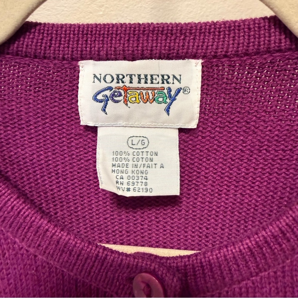 Vintage Northern Getaway Purple 100% Cotton Embroidered Cardigan L - Picture 5 of 7